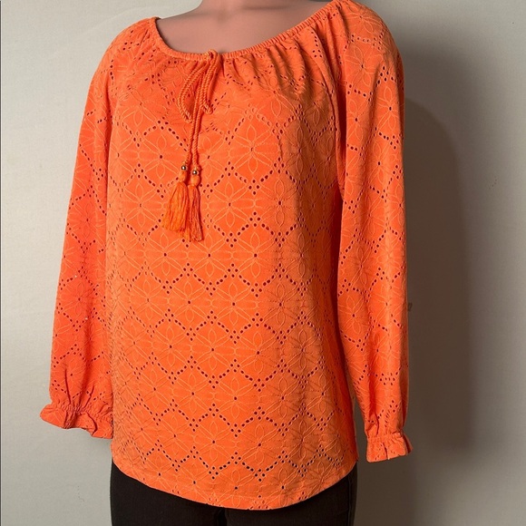 Rafaella Womens Embroidered Floral Eyelet Tunic Blouse Orange Lined Sz M - Picture 5 of 14